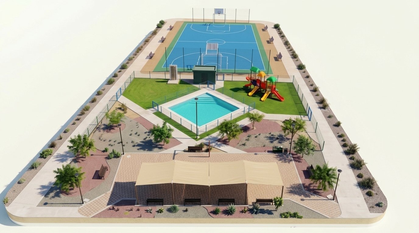 Maqueta 3D Isométrica del Parque y Alberca Los Agaves